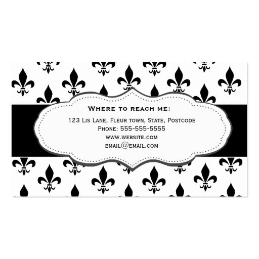 Classy Black and White Fleur de Lis business cards (back side)