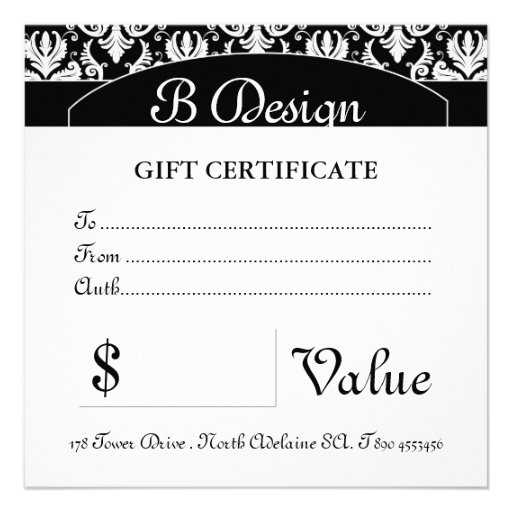 Classy Black and White Gift Certificate Personalized Announcements