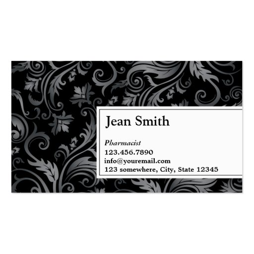 Classy Black Ornament Pharmacist Business Card (front side)