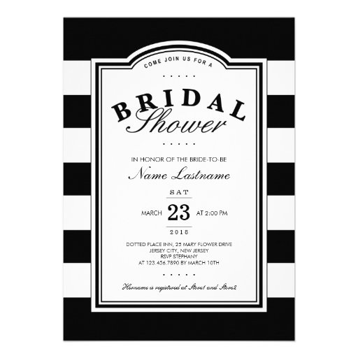 Classy Black White Striped Bridal Shower Invite