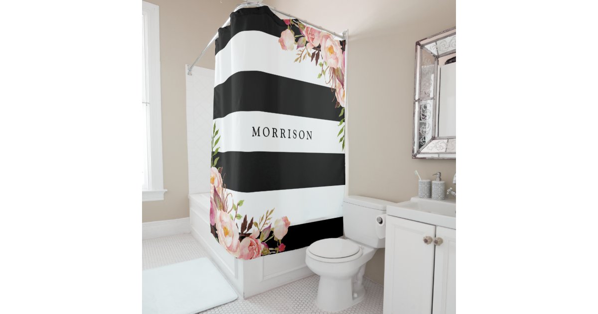 Classy Shower Curtain black and white floral shower curtain Classy Shower Curtain black and white floral shower curtain