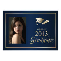 Classy Blue and Gold 2013 Graduate Photo Invite