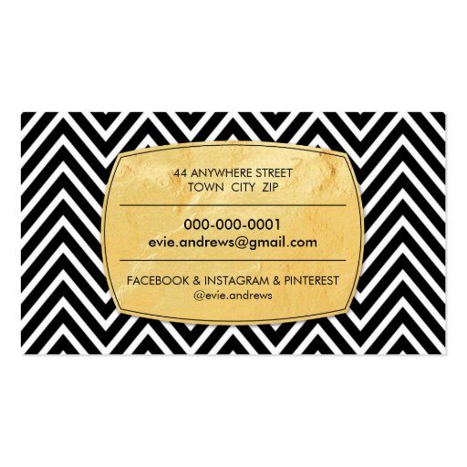 CLASSY bold chevron pattern gold foil panel black Business Cards (back side)