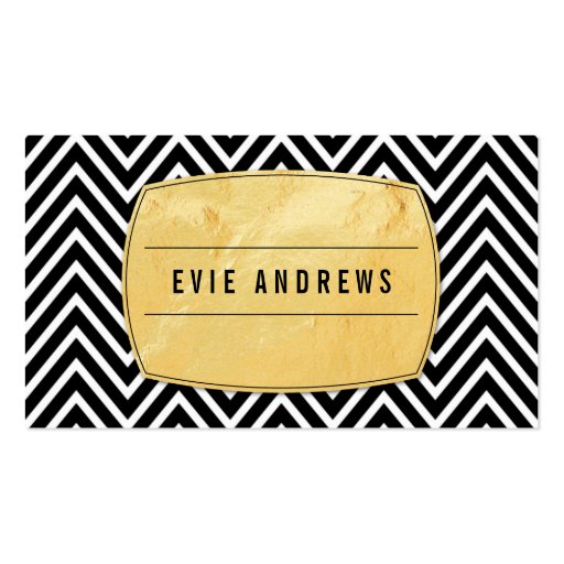 CLASSY bold chevron pattern gold foil panel black Business Cards (front side)