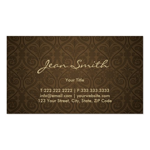 Classy Brown Damask Business Card (back side)