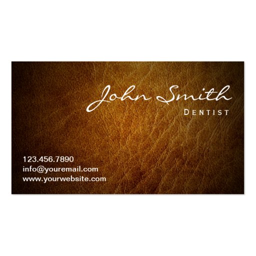 Classy Brown Leather Dentist Business Card (front side)