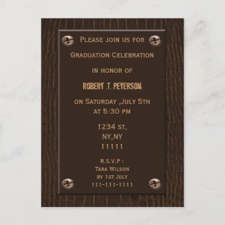 classy brown leather Graduation party Invitation postcard