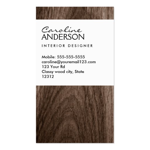 Classy, brown oak wood grain professional profile business card (back side)