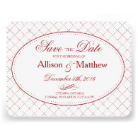 Classy Burgundy Check Pattern Save the Date Announcements