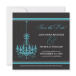 Classy Chandelier Save the Date (black/aqua) Personalized Announcement
