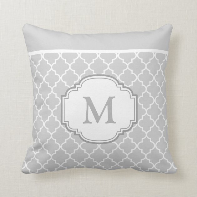 Classy Chic Gray White Moroccan Pattern Monogram Pillows