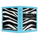 Classy Chic Zebra Print Personalized Aqua Binder