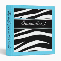 Classy Chic Zebra Print Personalized Aqua Binder