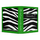 Classy Chic Zebra Print Personalized Green Binder
