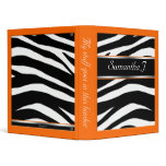 Classy Chic Zebra Print Personalized Orange Binder