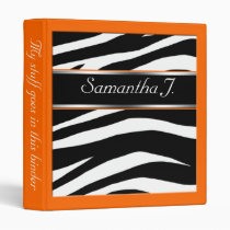 Classy Chic Zebra Print Personalized Orange Binder