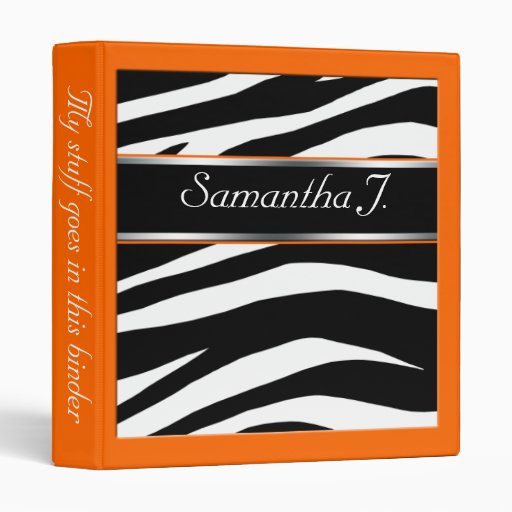 Classy Chic Zebra Print Personalized Orange Binder