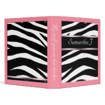 Classy Chic Zebra Print Personalized Pink Binder