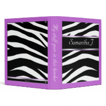 Classy Chic Zebra Print Personalized Purple Binder