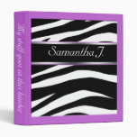 Classy Chic Zebra Print Personalized Purple Binder