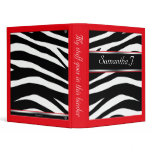 Classy Chic Zebra Print Personalized Red Binder