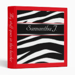 Classy Chic Zebra Print Personalized Red Binder