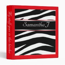 Classy Chic Zebra Print Personalized Red Binder