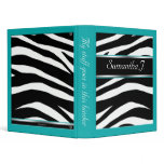 Classy Chic Zebra Print Personalized Teal Binder