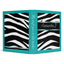 Classy Chic Zebra Print Personalized Teal Binder