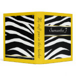 Classy Chic Zebra Print Personalized Yellow Binder