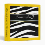 Classy Chic Zebra Print Personalized Yellow Binder