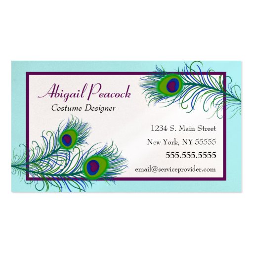 Classy Contemporarty Peacock Business Card (front side)