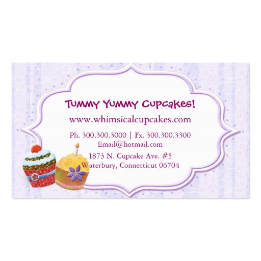 Classy Cute Bakery Cupcake & Damask Business Cards (back side)