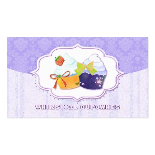 Classy Cute Bakery Cupcake & Damask Business Cards (front side)
