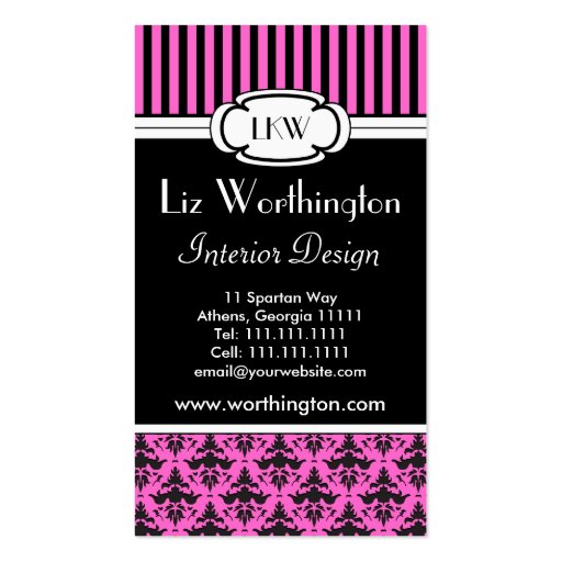 Classy Damask and Stripes - Customizable Colors Business Card Template (front side)