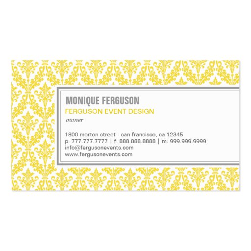 Classy Damask Business Card - Lemon (front side)