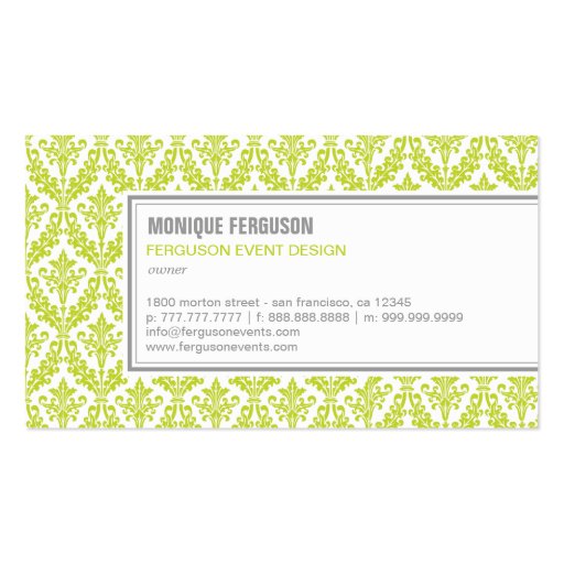 Classy Damask Business Card - Lime