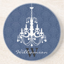 Classy Damask Chandelier Monogram Coaster (blue) coasters