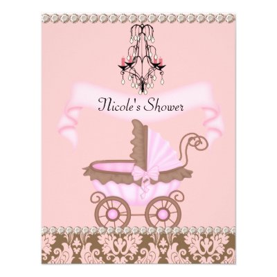 Classy DAMASK GIRL BABY Shower INVITATIONS