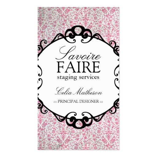 Classy Damask Interior Designing Business Cards (front side)