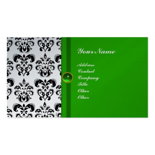 CLASSY DAMASK MONOGRAM green emerald platinum Business Card Templates (front side)