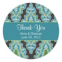 Classy Damask Turquoise Thank You Labels Sticker