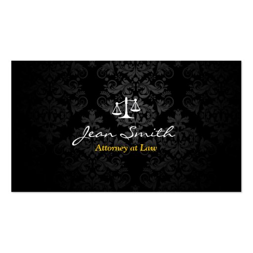 Classy Dark Damask Attorney/Lawyer Business Card (front side)