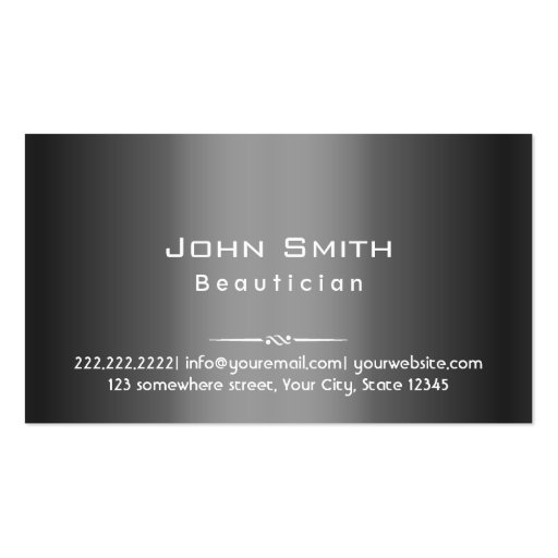 Classy Dark Grey Metal Beautician Business Card (front side)