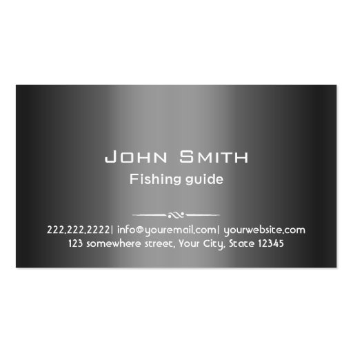 Classy Dark Grey Metal Fishing Guide Business Card (front side)