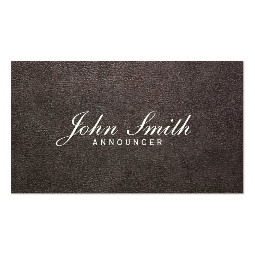 Classy Dark Leather Announcer Business Card (front side)