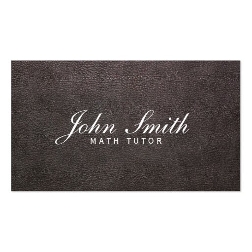 Classy Dark Leather Math Tutor Business Card (front side)