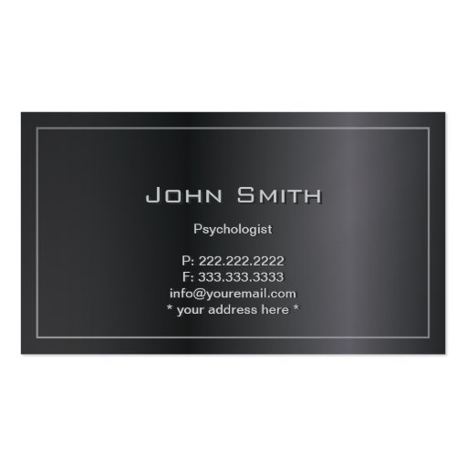 Classy Dark Metal Frame Psychologist Business Card (front side)