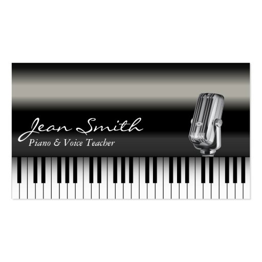 Classy Dark Piano & Voice Teacher Business Card (front side)