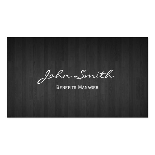 Classy Dark Wood Benefits Manager Business Card (front side)